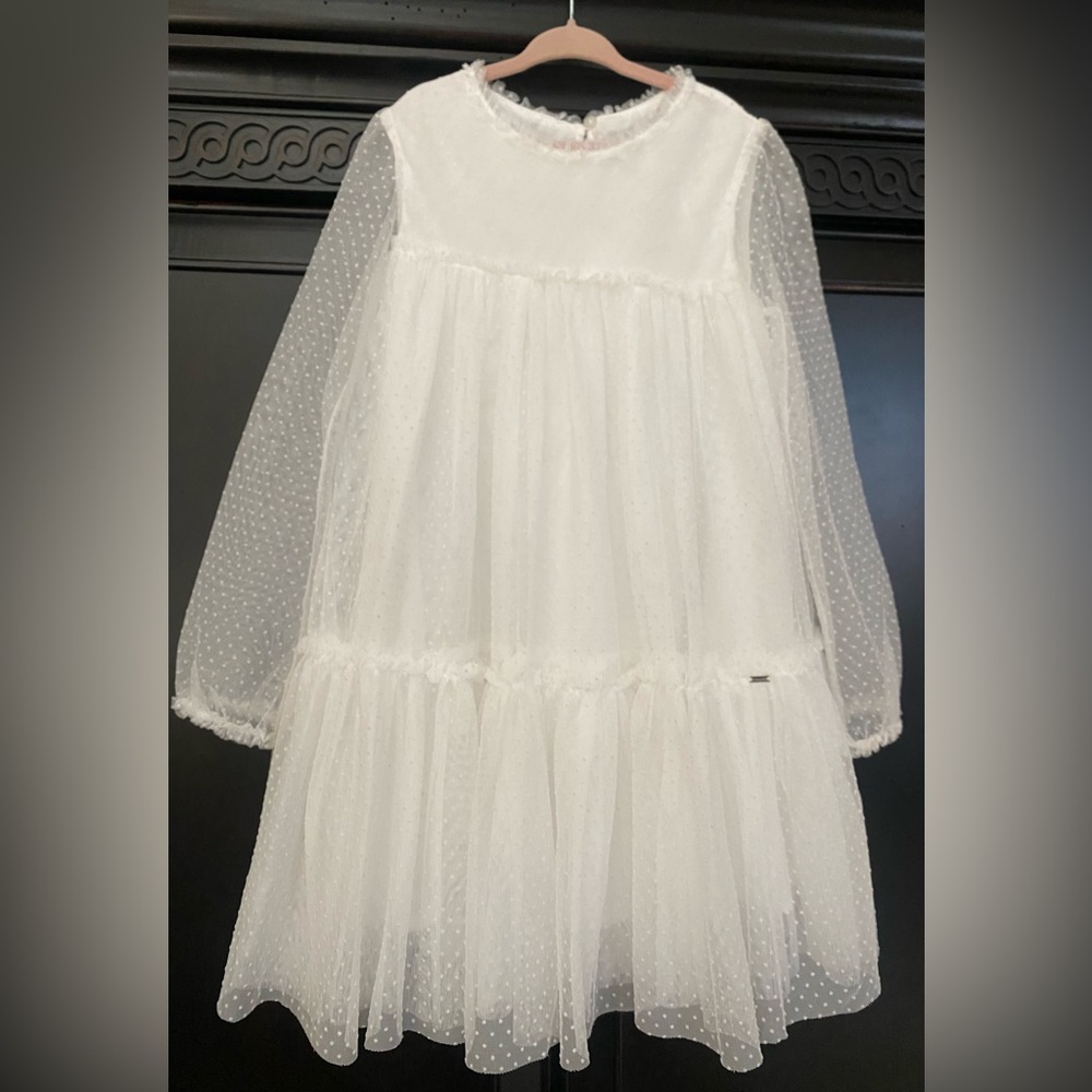Mayoral White Tiered Bishop Sleeve Dress